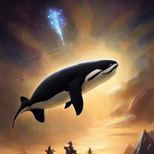 Prompt: space killer whale, epic fantasy style art, space theme, by Greg Rutkowski, hearthstone style art