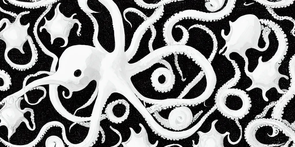 Image similar to a white octopus in a black sea - h 7 6 8