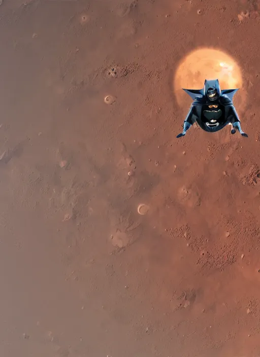 Image similar to ultra realistic batman flying over mars, detailed, 8 k,