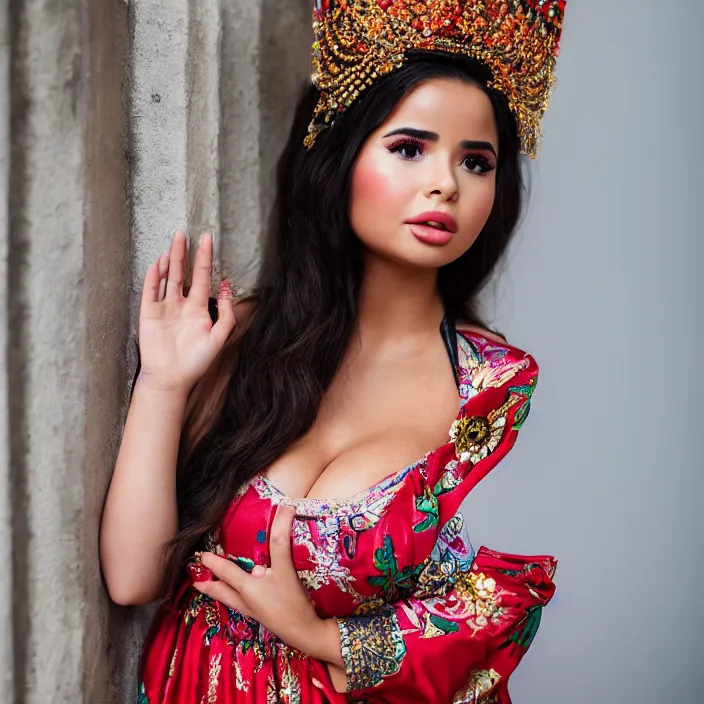 Prompt: portrait of demi rose wearing southeast asian traditional dress, by charlotte grimm, natural light, detailed face, canon eos c 3 0 0, ƒ 1. 8, 3 5 mm, 8 k, medium - format print