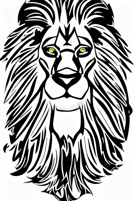 Prompt: Illustration of an extremely simple lion, cartoons, full body front, sticker, colorful, fantasy, artstation, highly detailed, simple, smooth and clean vector curves, no jagged lines, vector art, smooth, on a flat color black background