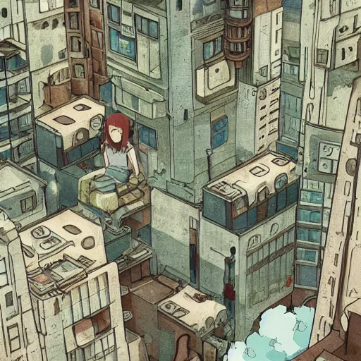 Image similar to a dystopian reality in the style of studio ghibli