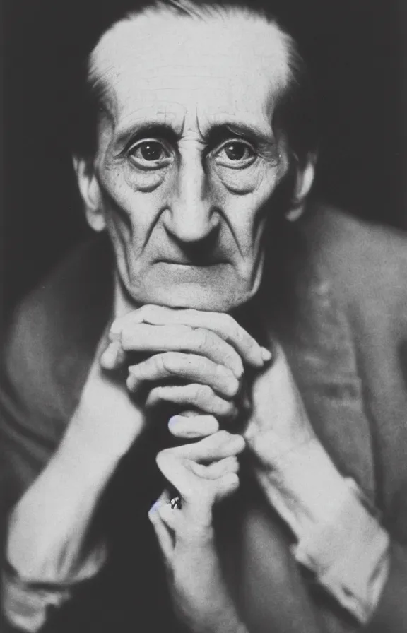 Image similar to a close - up casual photo of marcel duchamp with pensive eyes, 1 9 2 0 s monochrome snapshot, graflex 4 x 5, f 1. 8, 3 5 mm, ilford delta 3 2 0 0 pro