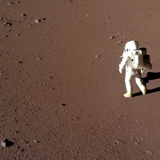 Prompt: an astronaut walking around on the surface of mars from starship, grainy, blurry, wide angle photograph