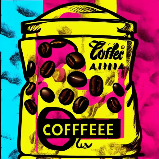 Image similar to a hyper pop art illustration of coffee beans, ultra 4k, trending on art station, Andy Warhol