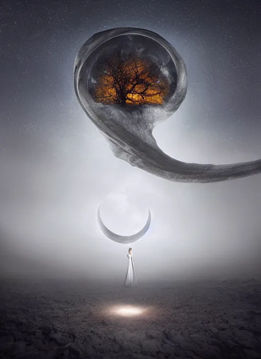 Image similar to giant tentacles in burning vapor glowing mansion dramatic lighting desolate landscape with a light moon in a night black hole, michal karcz, miho hirano