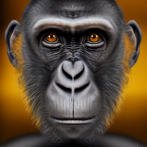 Prompt: contemporary art portrait of an ape monkey, futuristic style, 8 k hdr high resolution, award winning