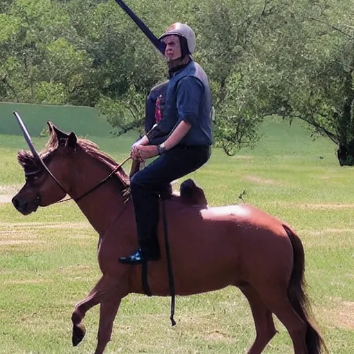 Prompt: mitch mcconnel riding a unicorn while shooting an ar - 1 5.