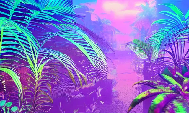 Image similar to Vaporwave Jungle, 4k Photograph