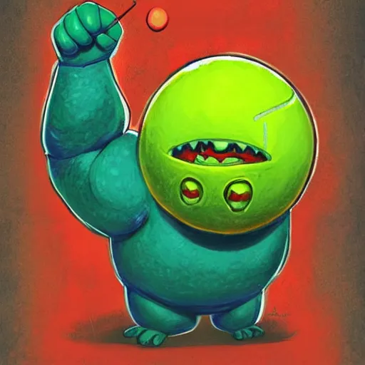 Image similar to a tennis ball monster shrugging shrug , digital art, fantasy, magic, trending on artstation, ultra detailed, professional illustration by Basil Gogos