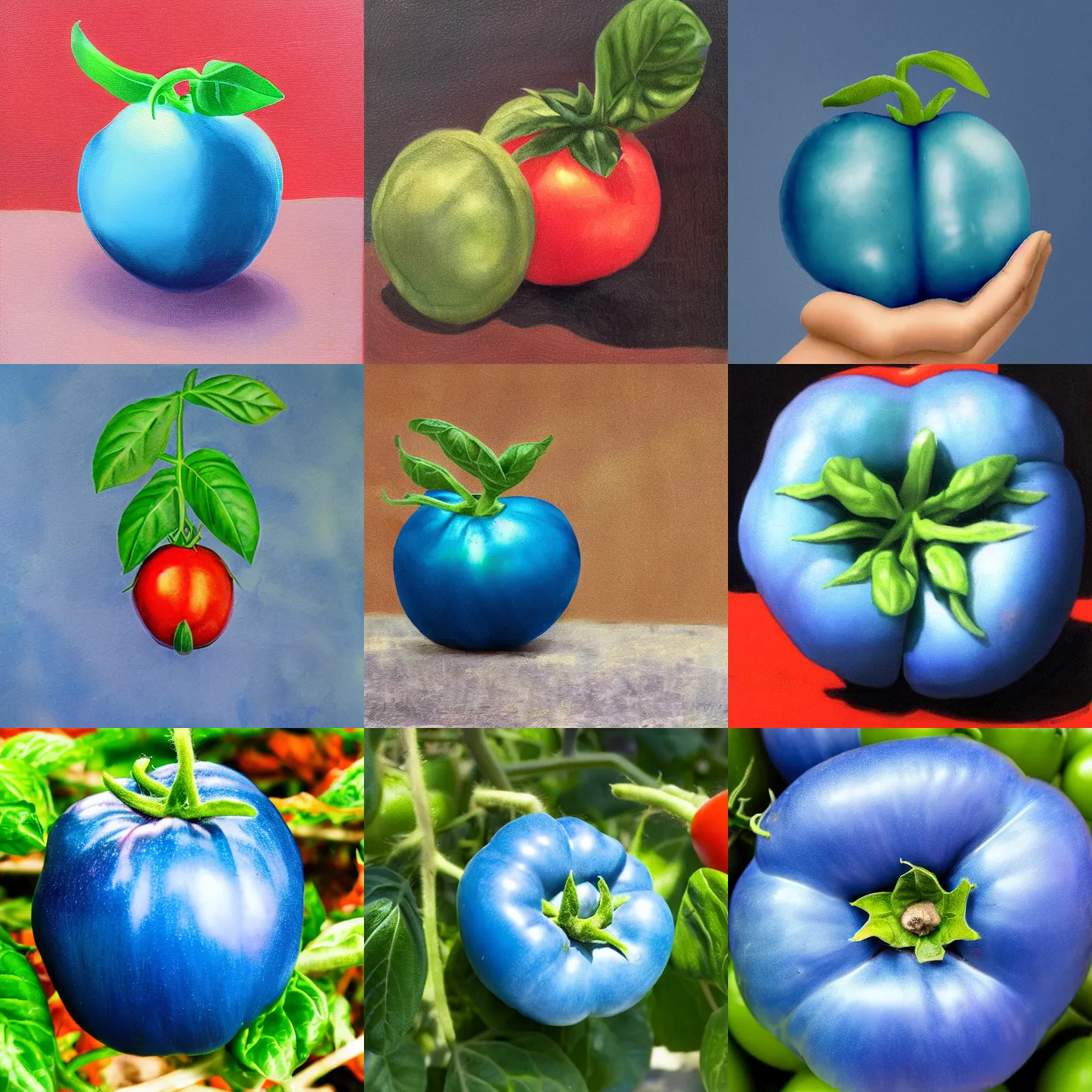 Prompt: a blue tomato