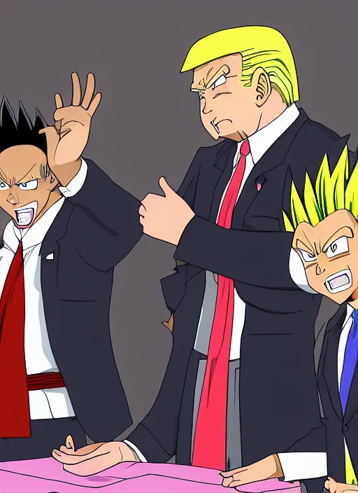 Image similar to : obama trump and biden as anime cartoon character design dragonball z