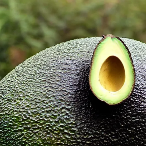 Prompt: flying avocado with a feathered crown