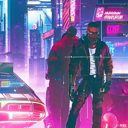 Prompt: cyberpunk 2 0 7 7 night city, drawn in the style of a 9 0 s anime,