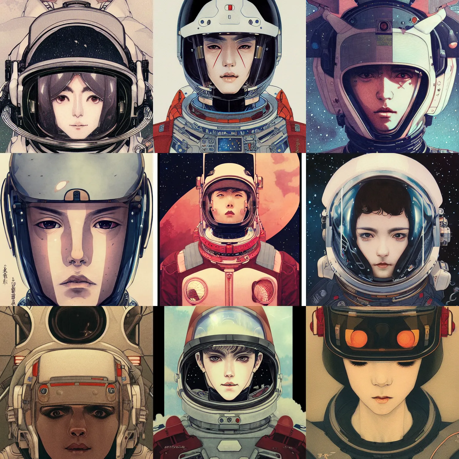 Prompt: space pilot by takato yamamoto, symmetrical close up portrait, concept art, by wlop, artgerm, krenz cushart, greg rutkowski, pixiv