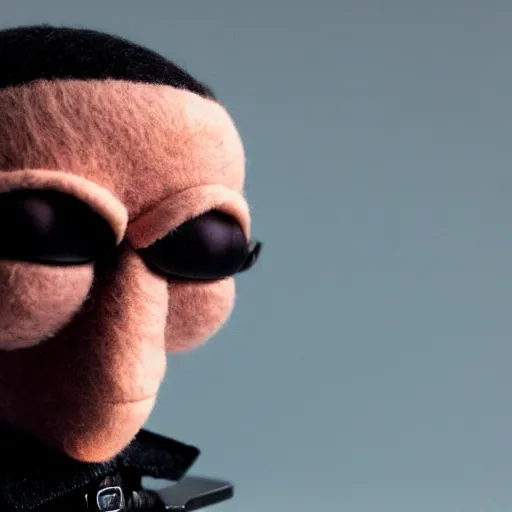 Image similar to neo from the matrix as a muppet. highly detailed felt. hyper real photo. 4 k.