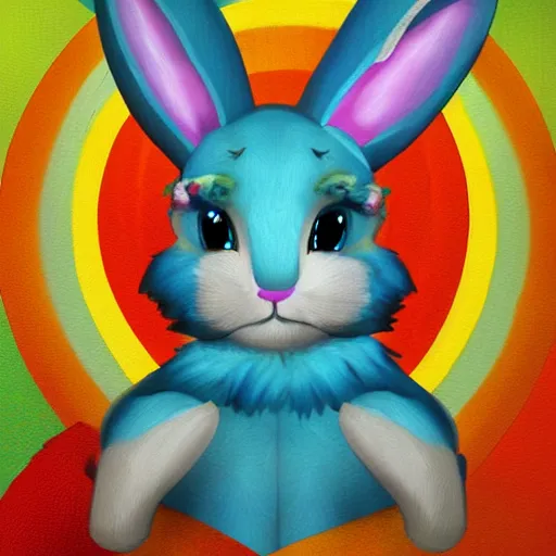 Prompt: rainbow bunny furry commission trending on artstation