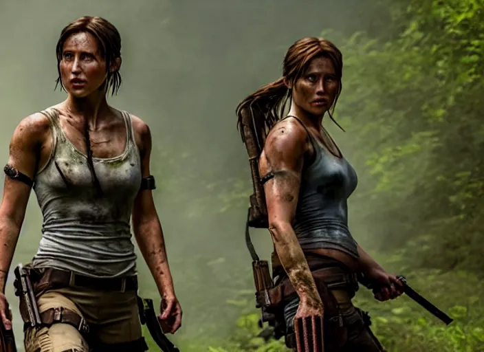 Image similar to film still of!!!! daisy edgar - jones!!! as lara croft in new tomb raider movie, 8 k