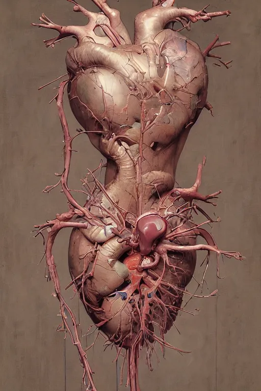 Image similar to accurate anatomical heart imagined as painting palette, wood boart palette, paintbrushes, paint mix, painted by ruan jia, raymond swanland, lawrence alma tadema, zdzislaw beksinski, norman rockwell, jack kirby, tom lovell, alex malveda, greg staples, artgerm, greg rutkowski and alphonse mucha