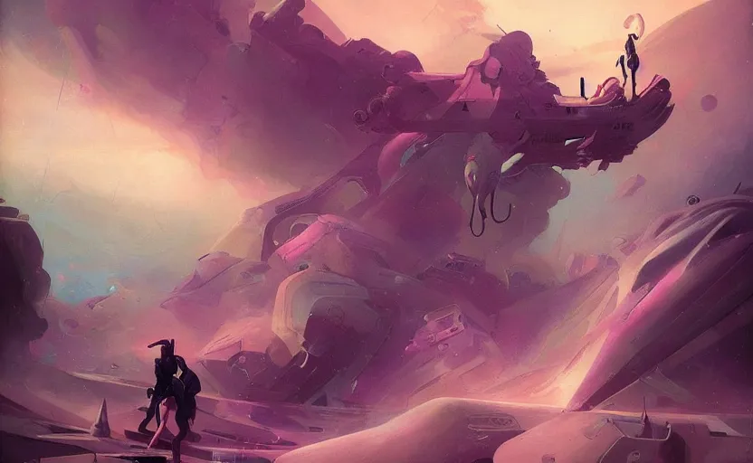 Image similar to scifi futurism by peter mohrbacher, purple tones