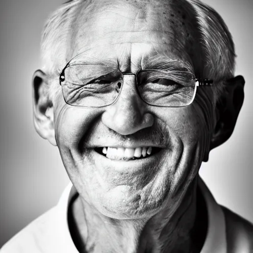 Prompt: electron microscope image of a smiling old man