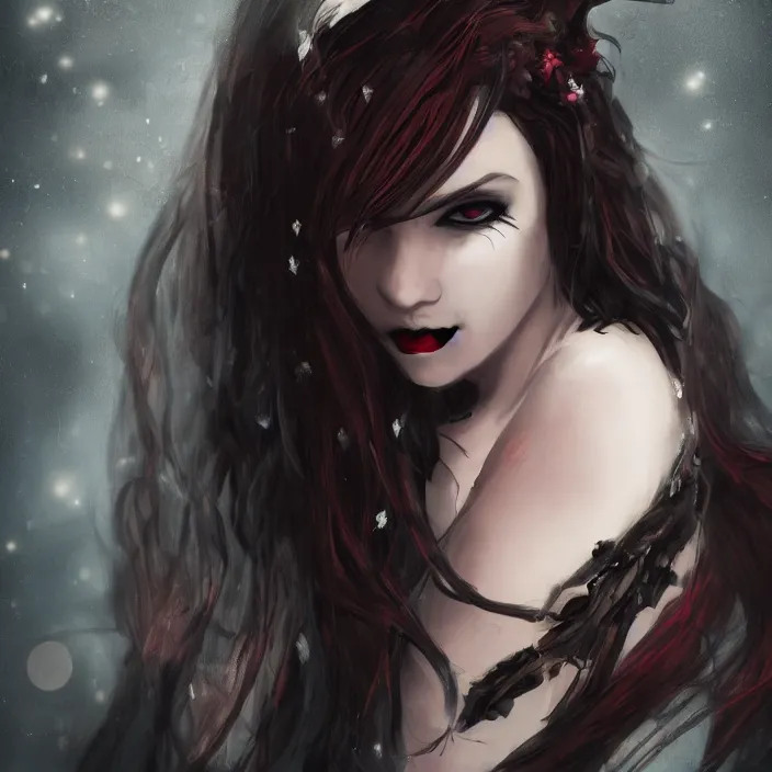 Image similar to portrait photograph of an extremely beautiful!!!! vampire queen, looking at the camera!!. super resolution. Extremely detailed. bokeh!!!!! trending on artstation.