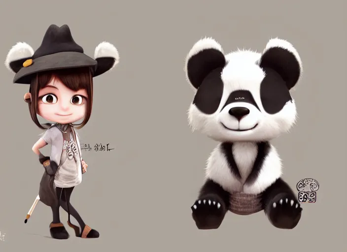 Image similar to award - winning detailed concept art of a cute iconic anthropomorphic panda character wearing a straw hat. art by wlop on bcy. net, realistic. detailed feathers, art by cheng yi. artstationhd, artgerm, 3 dcg, pixar zootopia. 3 d rendering, high quality model sheet, disney. model sheet detailed