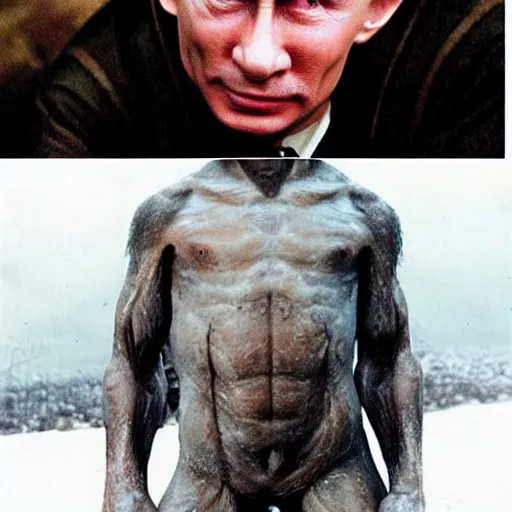 Prompt: Vladimir Putin as Gollum in Lord of the Rings, burning fires of Mordor in the background