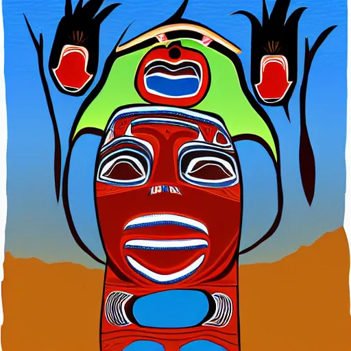 Prompt: Chinook King in Haida Tlingit art style