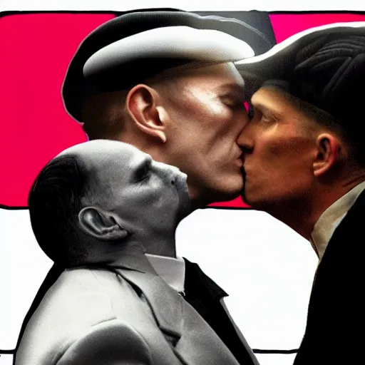 Image similar to benjamin netanyahu kissing tommy shelby, photorealistic, detailed