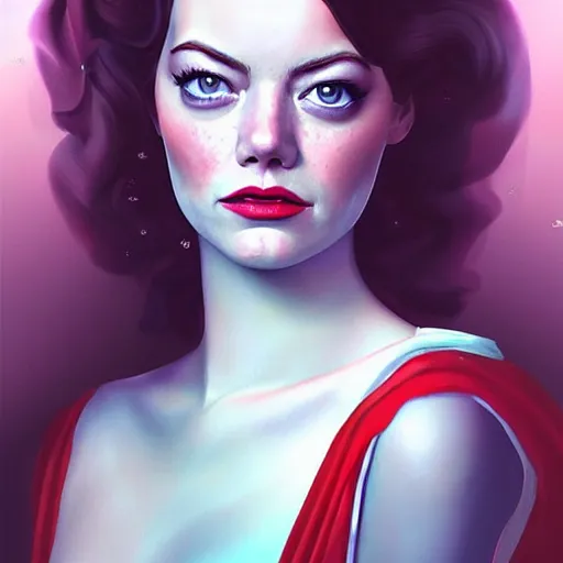 Image similar to digital painting of Emma Stone as a Disney princess wearing snow white's dress, Pixar style, professional studio lightening, volumetric lightening, photorealism by Tristan Eaton Stanley Artgerm and Tom Bagshaw