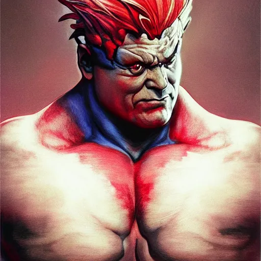 Image similar to david lynch as akuma street fighter, 4 k, ultra realistic, detailed focused art by artgerm and greg rutkowski and alphonse mucha