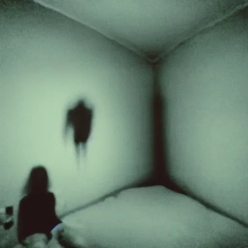 Prompt: insane nightmare, no light, everything is blurred, creepy shadows, a beast on the ceiling , very poor quality of photography, 2 mpx quality, grainy picture