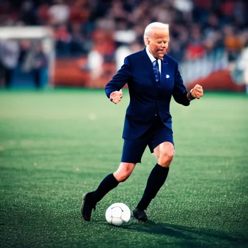 Image similar to joe biden playing soccer, professional sports photography, cinematic lighting