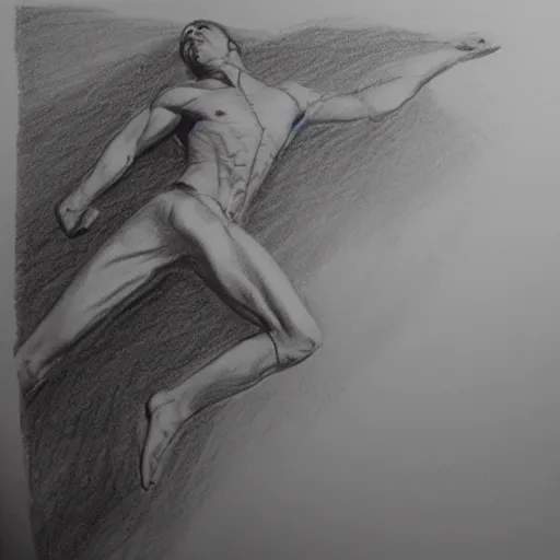 Prompt: a drawn man want flying. pencil sketch.