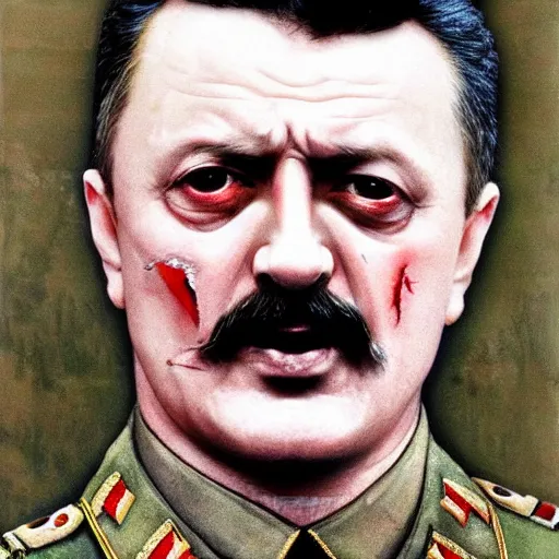 Image similar to igor ivanovich strelkov became bloody ugly supreme ruler of novorossia, photo - realistic, color image, 2 k, highly detailed, bodyhorror, occult art, by giger