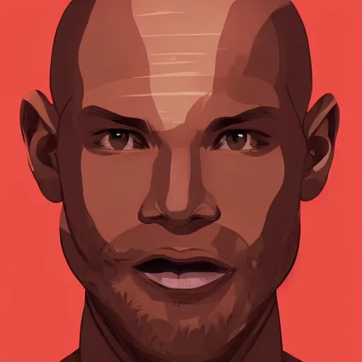 Image similar to a bald, coffee - skinned terrence boyd as a saint with halo wearing a red kimono, clean cel shaded vector art. shutterstock. behance hd by lois van baarle, artgerm, helen huang, by makoto shinkai and ilya kuvshinov, rossdraws, illustration,