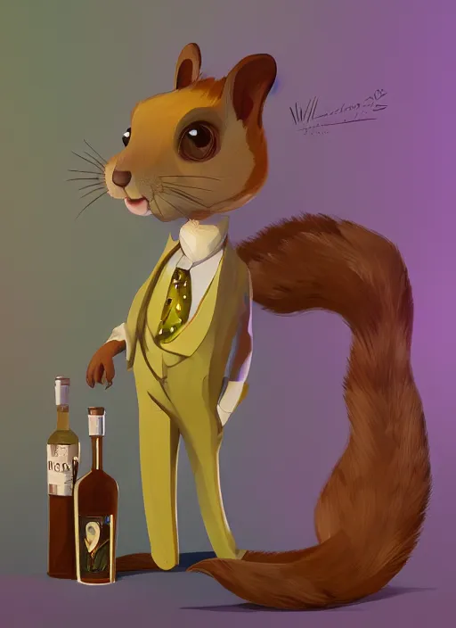 Image similar to squirrel anthro as a dapper bartender with a big, fluffy tail, retro futurism, art deco, detailed painterly digital art by WLOP and Cory Loftis, 🐿🍸🍋, furaffinity, trending on artstation