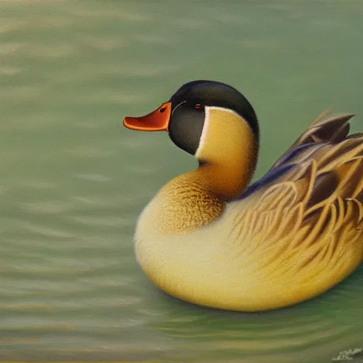 Prompt: a duck on the prowl oil painting sabin balasa