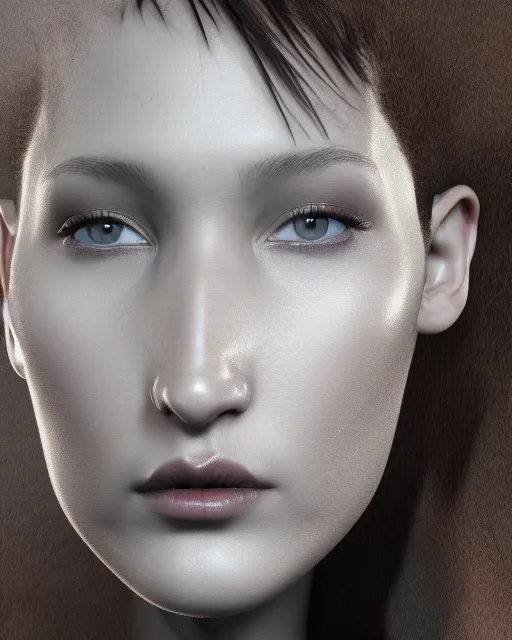 Image similar to a highly detailed metahuman 8 k close up render of bella hadid in iris van herpen agent provacateur made in unreal engine 4