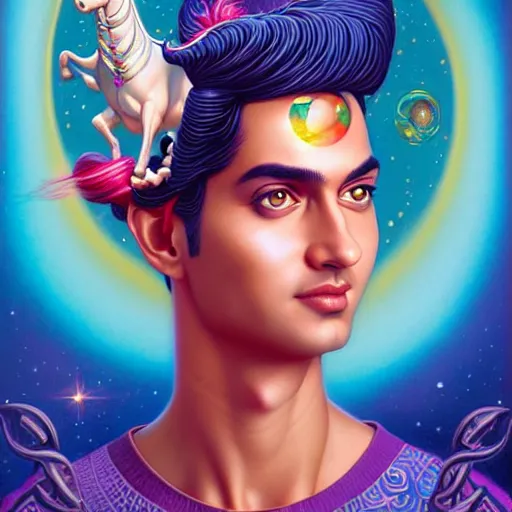 Prompt: portrait of himan riding an unicorn and, pixar style, by tristan eaton stanley artgerm and tom bagshaw.