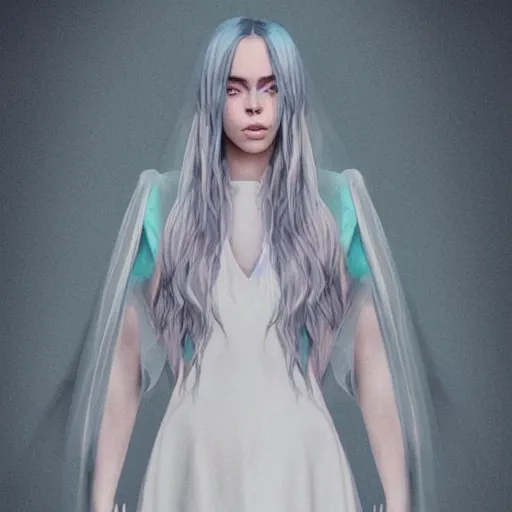 Prompt: fashion model billie eilish wearing wedding dress high detail lineart dramtic lighting artstation by trevor henderson by rossd raws cinematic dramatic