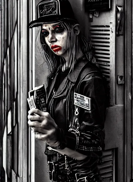 Image similar to portrait photo, 3 5 mm lomography, female doorwoman, gang clothing fashion, id magazine, by david cronenberg, hyperrealism, detailed textures, photorealistic, cyberpunk apocalyptic city, ultra realistic, cinematic, intricate, cinematic light, 8 k, david la chapelle, david kostic, artgerm