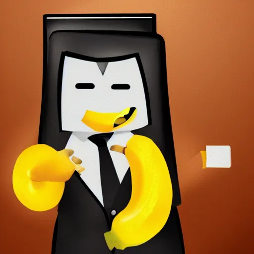 Image similar to an antropomorphic banana wearing a business suit