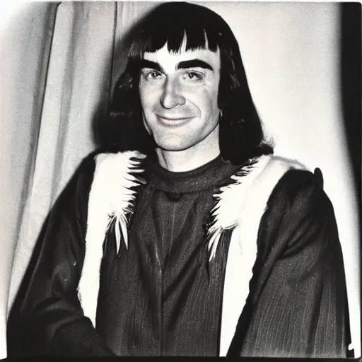 Image similar to a real life and handsome lord farquaad posing for the camera in the 1980s, polaroid, fashion show backstage