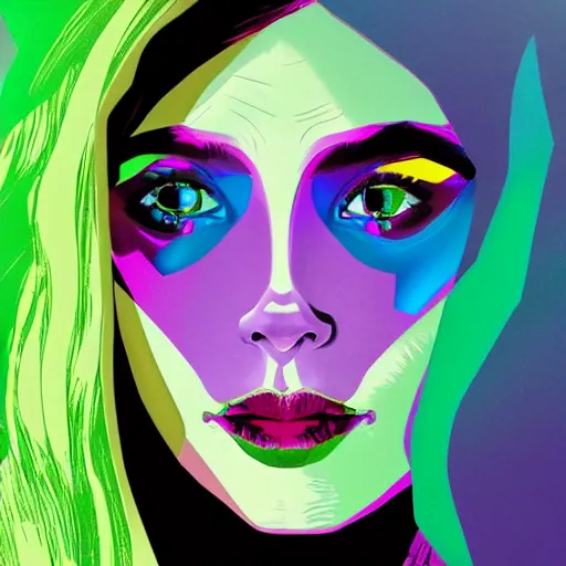 Prompt: Elizabeth Olsen as Gamora (Guardians of the Galaxy) by Sandra Chevrier, beeple, Pi-Slices and Kidmograph, beautiful digital illustration