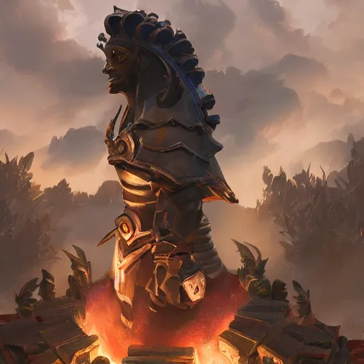 Image similar to a giant black chess bishop statue, battlefield background, bright art masterpiece artstation. 8 k, sharp high quality artwork in style of jose daniel cabrera pena and greg rutkowski, concept art by tooth wu, hearthstone card game artwork, chess piece