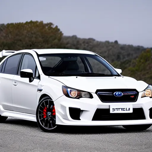 Prompt: a white subaru sti