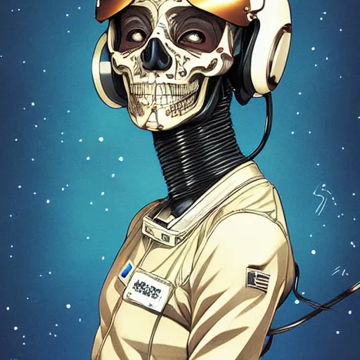 Prompt: anime manga skull portrait young woman skeleton, astronaut, astronaut helmet, intricate, elegant, highly detailed, digital art, ffffound, art by JC Leyendecker and sachin teng