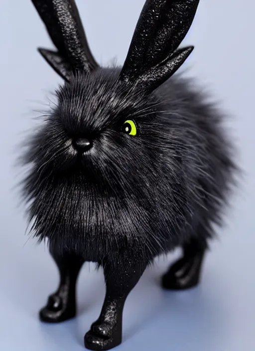 Image similar to 80mm resin detailed miniature of fluffy black devil rabbit, Product Introduction Photos, 4K, Full body, simple background